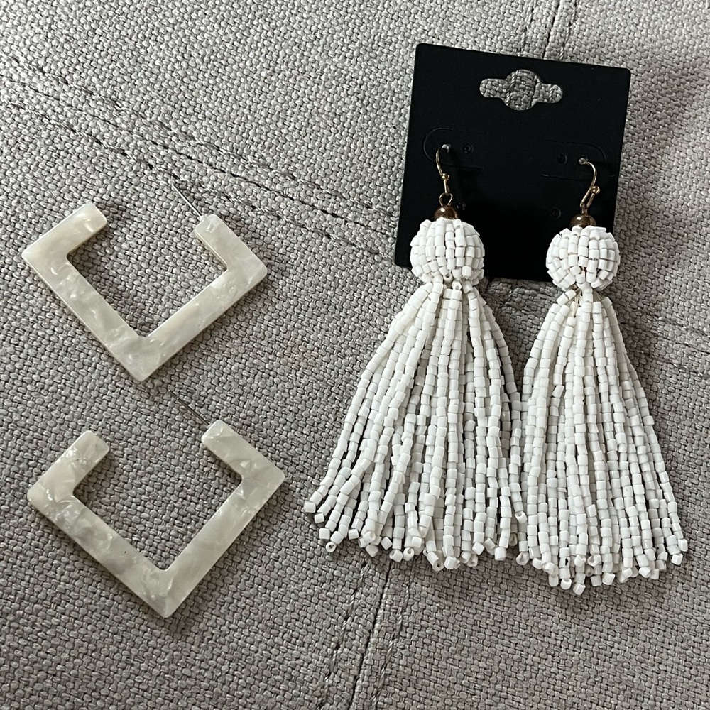 White Earrings - 2 Pairs